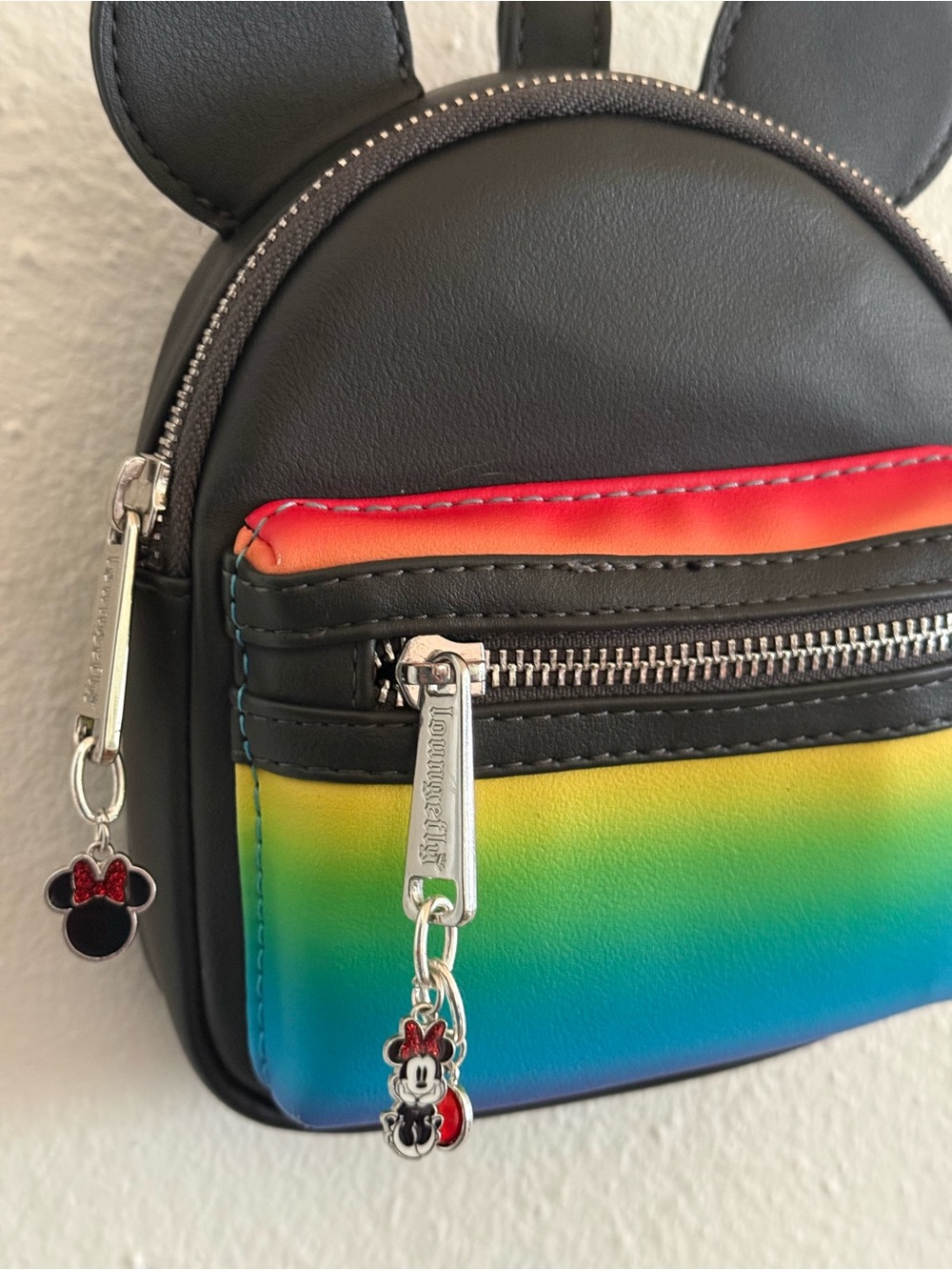 Loungefly Black Wristlet Belt Bag Backpack with Rainbow Mickey Lining - Picture 5 of 5